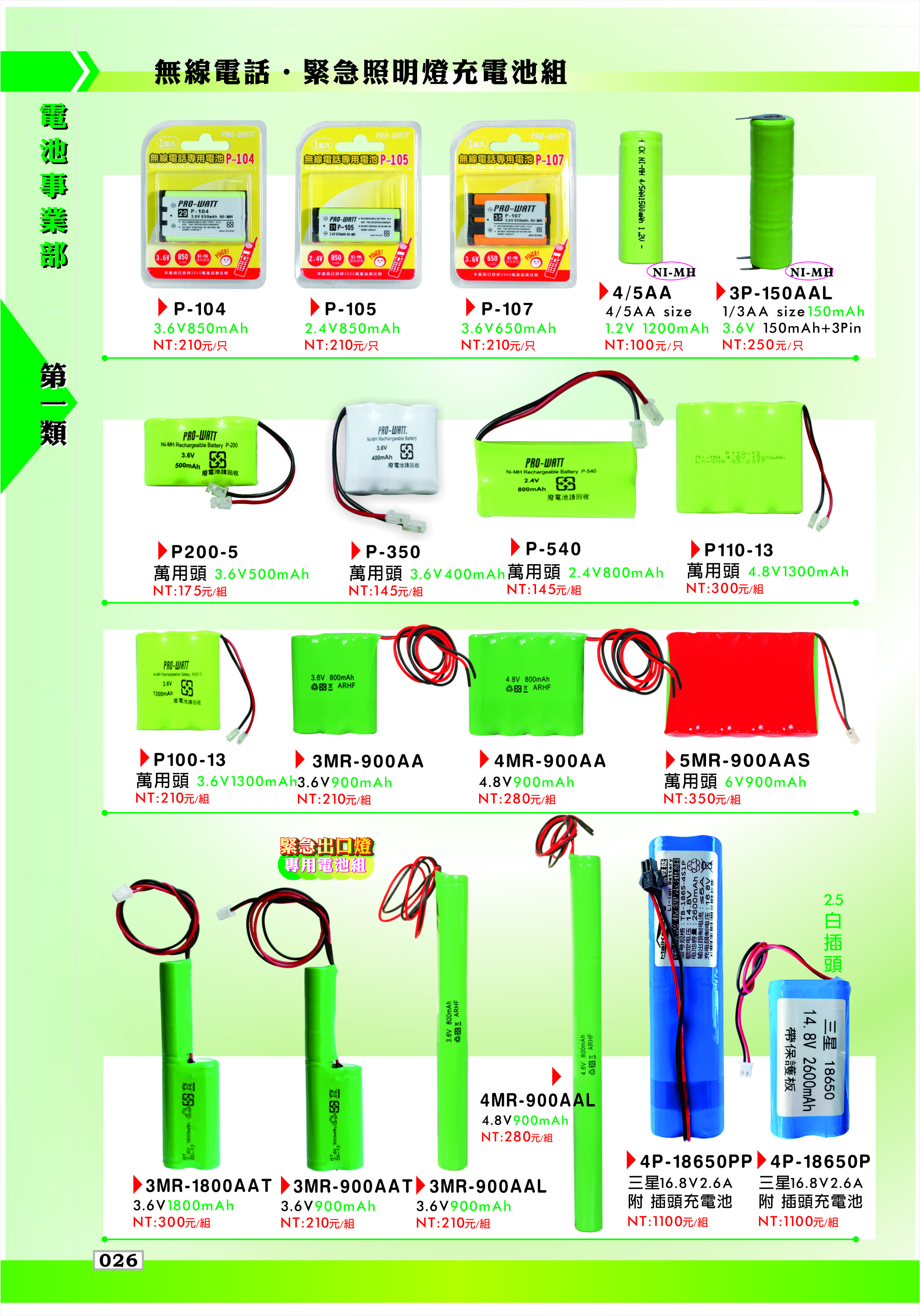 無線電話．緊急照明燈充電池組